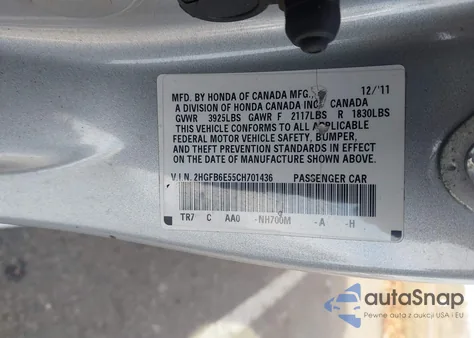 2012 Honda Civic Si из США, поврежденный, VIN 2HGFB6E55CH701436